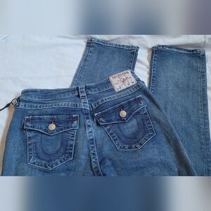 True Religion Women's Billie Straight Leg Blue Jeans, Sz 29, Inseam 32"